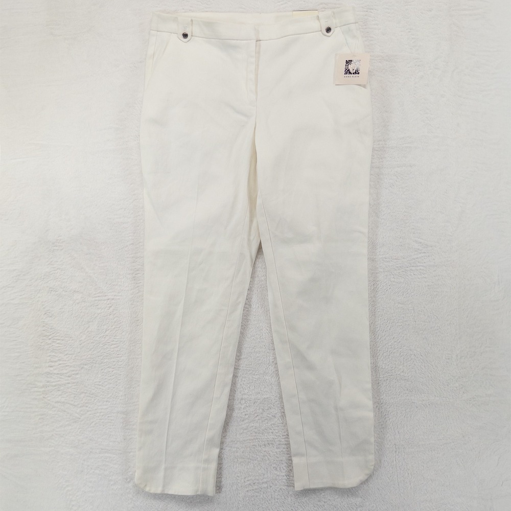 Anne Klein Womens Slim Ankle Pants 6 White Ivory Button Hem Business Casual NEW